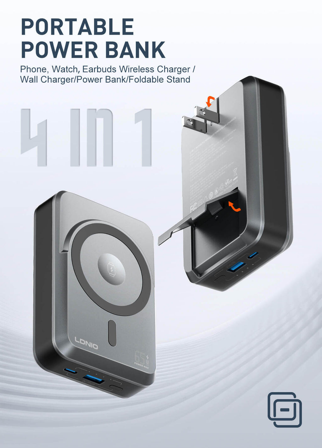 LDNIO 4-IN-1 MAGNETIC WIRELESS POWER BANK & CHARGER #PQ26 – view 8