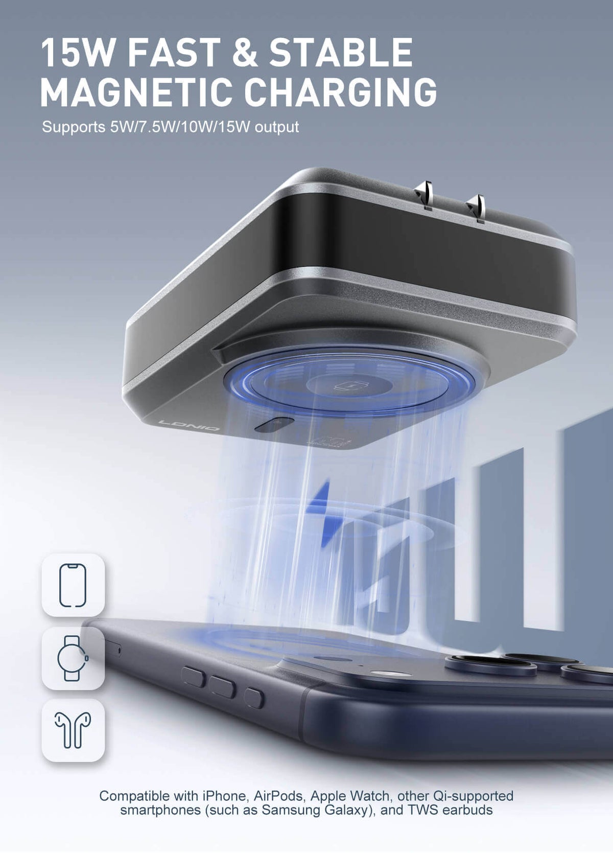 LDNIO 4-IN-1 MAGNETIC WIRELESS POWER BANK & CHARGER #PQ26 – view 9