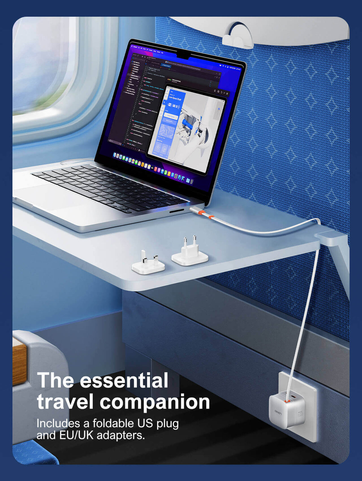 شاحن سريع LDNIO GaN ‏65W مع كابل USB-C قابل للسحب ‎#Q10
