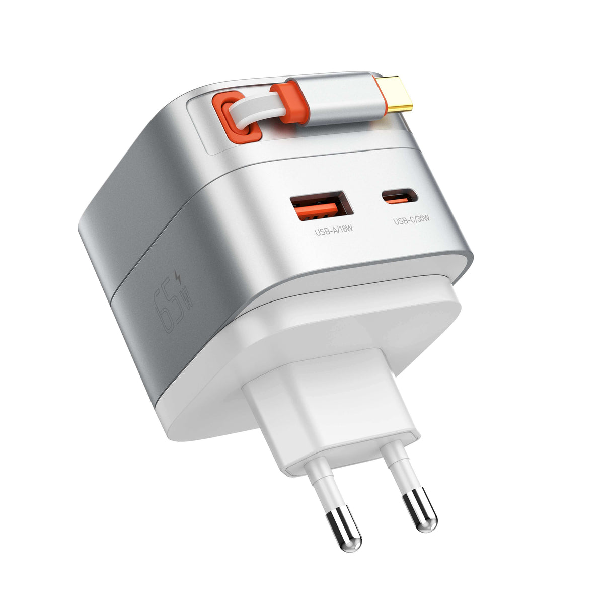 شاحن سريع LDNIO GaN ‏65W مع كابل USB-C قابل للسحب ‎#Q10