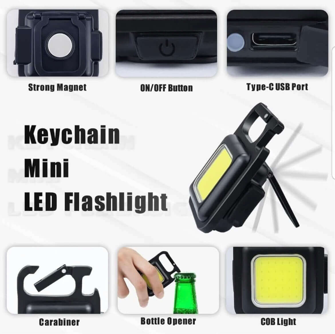 Mini Rechargeable COB Keychain Flashlight - Buyrouth