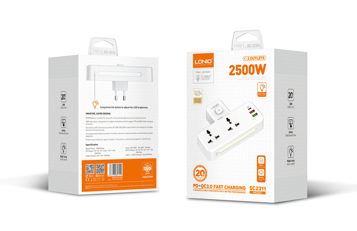 LDNIO 2 AC Outlets Portable Extension Power Socket #SC2311 – view 11