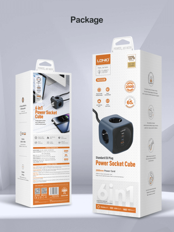 LDNIO 6in1 Power Socket Cube Extension #SE3338 – view 6
