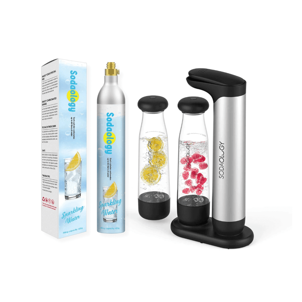 Sodaology Sparkling Water & Soda Maker with Two Bottles + CO₂ Cylinder