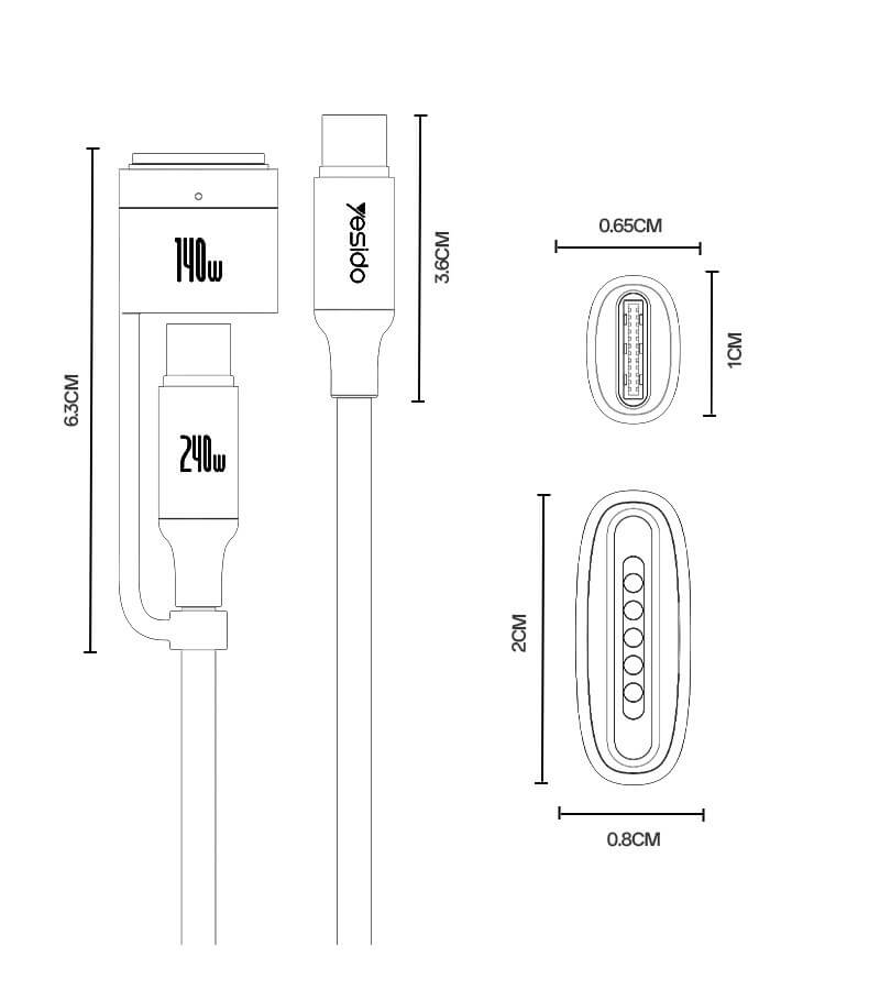 Yesido 240W Type-C To Type-C & MagSafe 3 Charging Cable #CA197 – view 8