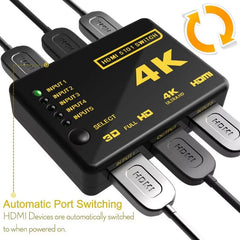 4K HDMI Splitter 5 in 1 Out Switch with Remote