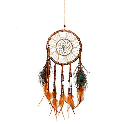 Handcrafted Brown Boho Dreamcatcher with Peacock Feathers