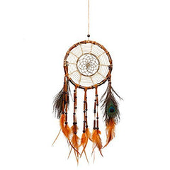 Handcrafted Brown Boho Dreamcatcher with Peacock Feathers