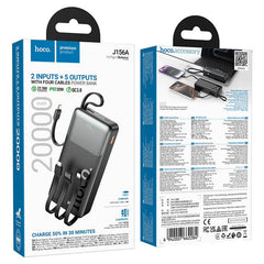 Hoco 22.5W 20,000mAh Power Bank with Built-In Cables #J156B