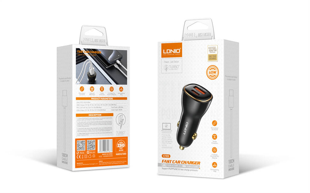 LDNIO 60W PD QC Super Fast Car Charger #C103 – view 6