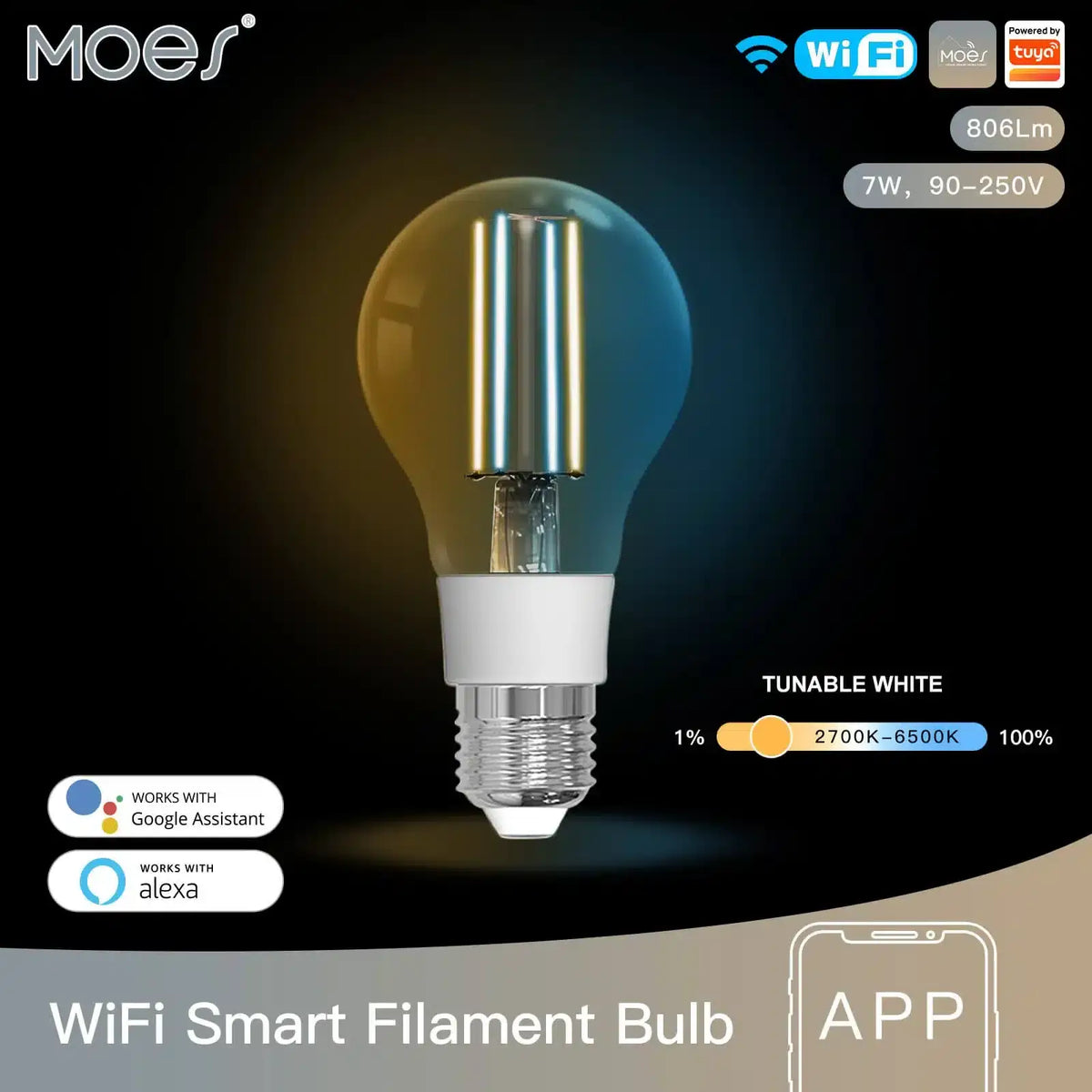 MOES 7W Smart WiFi Filament Bulb E27