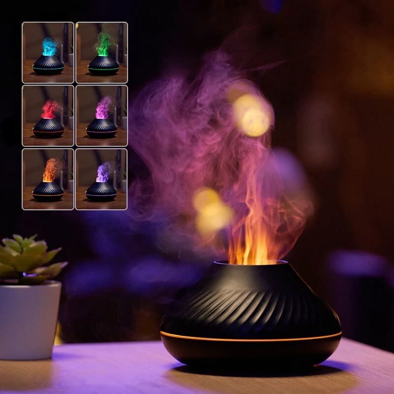 Volcano Fire Flame Aroma Diffuser – Black