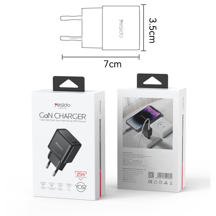 Yesido GaN 25W Fast Charging Adapter #YC62 – view 5