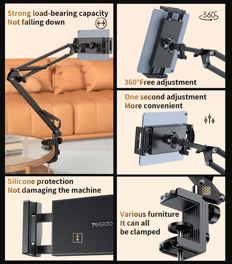Yesido 360° Adjustable Folding Tablet & Phone Holder with Clamp #C296 – view 6
